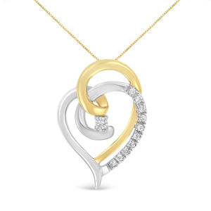 10K Yellow & White Gold Diamond Accent Double Heart Spiral Curl Pendant Necklace